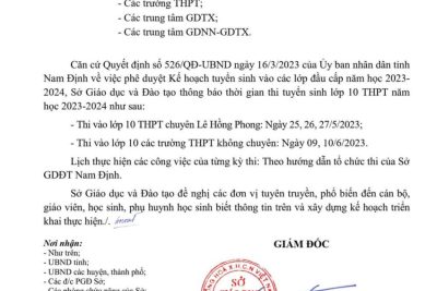 THÔNG BÁO THỜI GIAN THI TUYỂN SINH VÀO LỚP 10 THPT NĂM HỌC 2023 – 2024