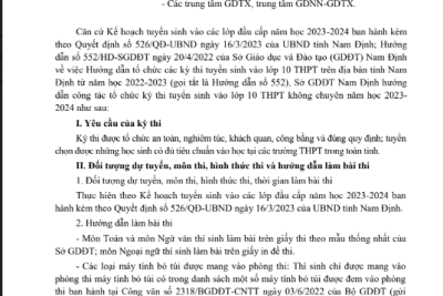 HƯỚNG DẪN THI VÀO THPT CỦA SỞ GIÁO DỤC VÀ ĐÀO TẠO NAM ĐỊNH